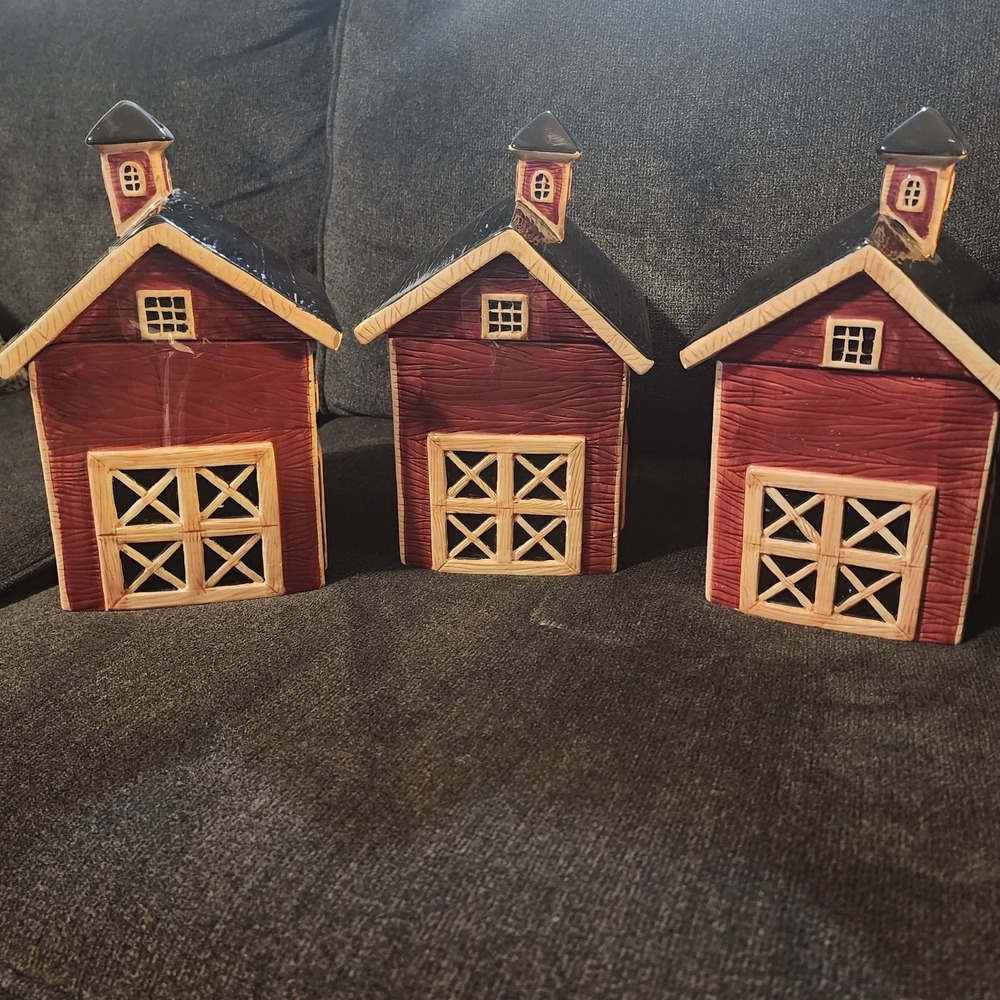 Vintage Sakura Majesticware Ceramic Red Barn Cookie‎ Jar Rustic Hand-Painted!